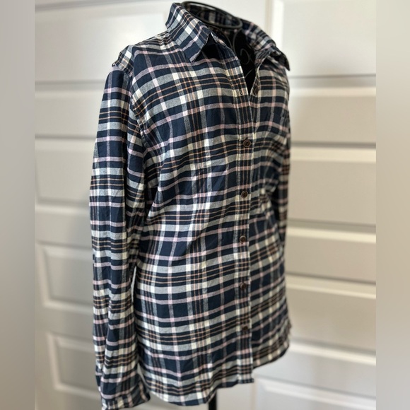 L.L. Bean Navy and Pink Plaid Fleece Shirt - Picture 7 of 9